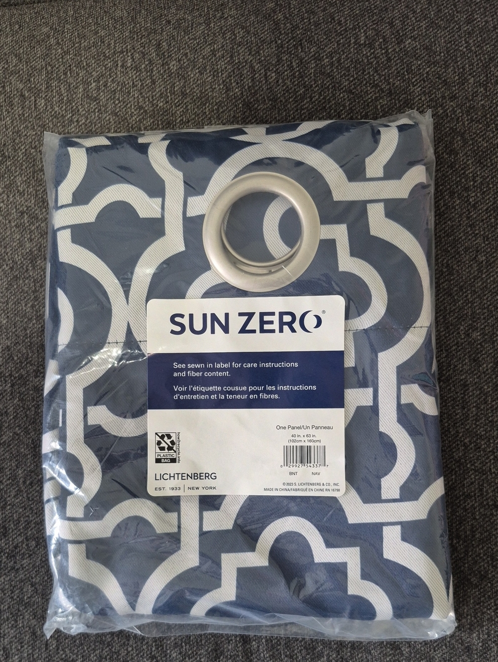 Sun Zero Navy & White Geometric Grommet Curtain Panel